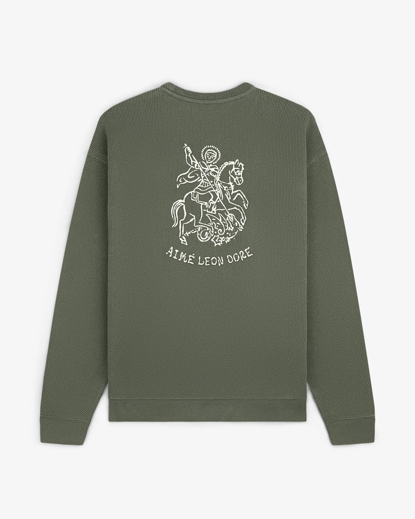 Aime Leon Dore Saint George Piqué Crewneck Sweatshirt Thyme
